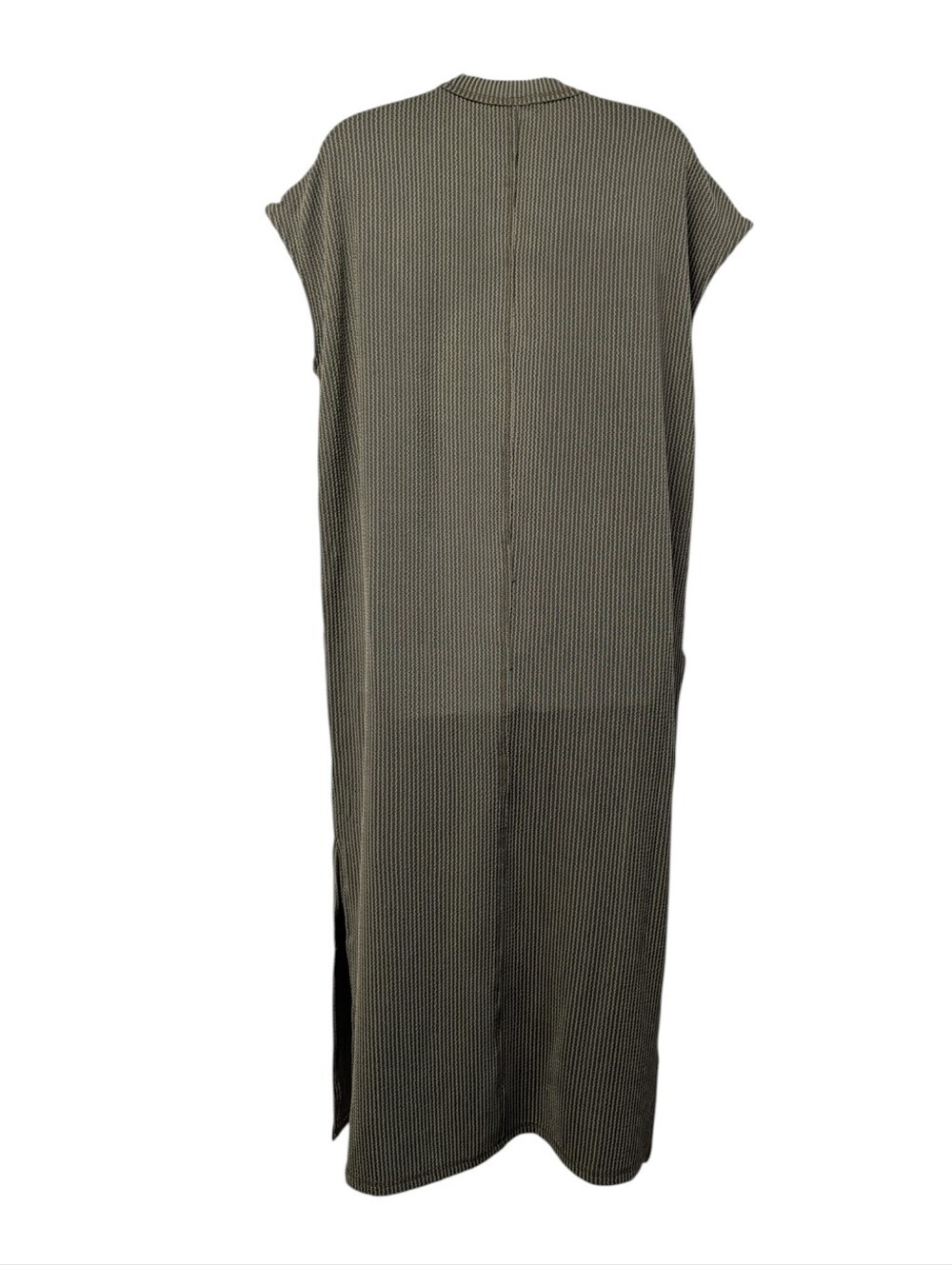 Seetaa Olive Green Ribbed Knit Midi Dress Large Pockets Side Slits Collared NWT - Picture 2 of 9